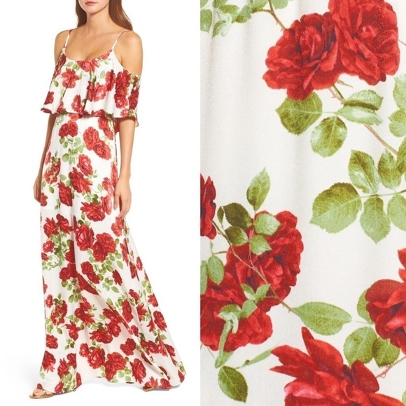 NWT SHOW ME YOUR MUMU Caitlin Ruffle Maxi Dress Antique Rose Chiffon, Size Small - Picture 4 of 12